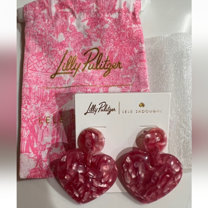 Lilly Pulitzer Jewelry | Lilly Pulitzer X Lele Sadoughi Pink Heart Drop Earrings Post New | Color: Pink/White | Size: Os
