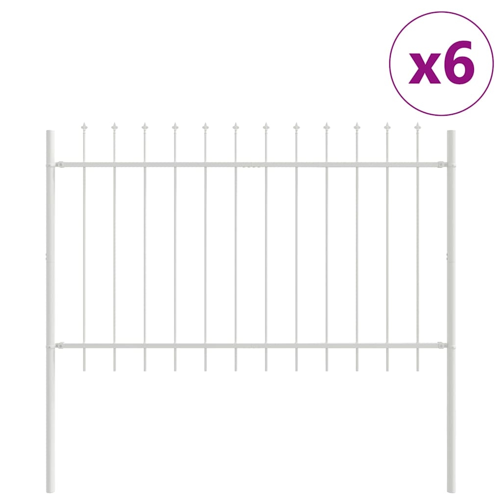 vidaXL Gartenzaun 6 pcs Weiß 10,2 x 0,8 m Pulverbeschichteter Stahl Image