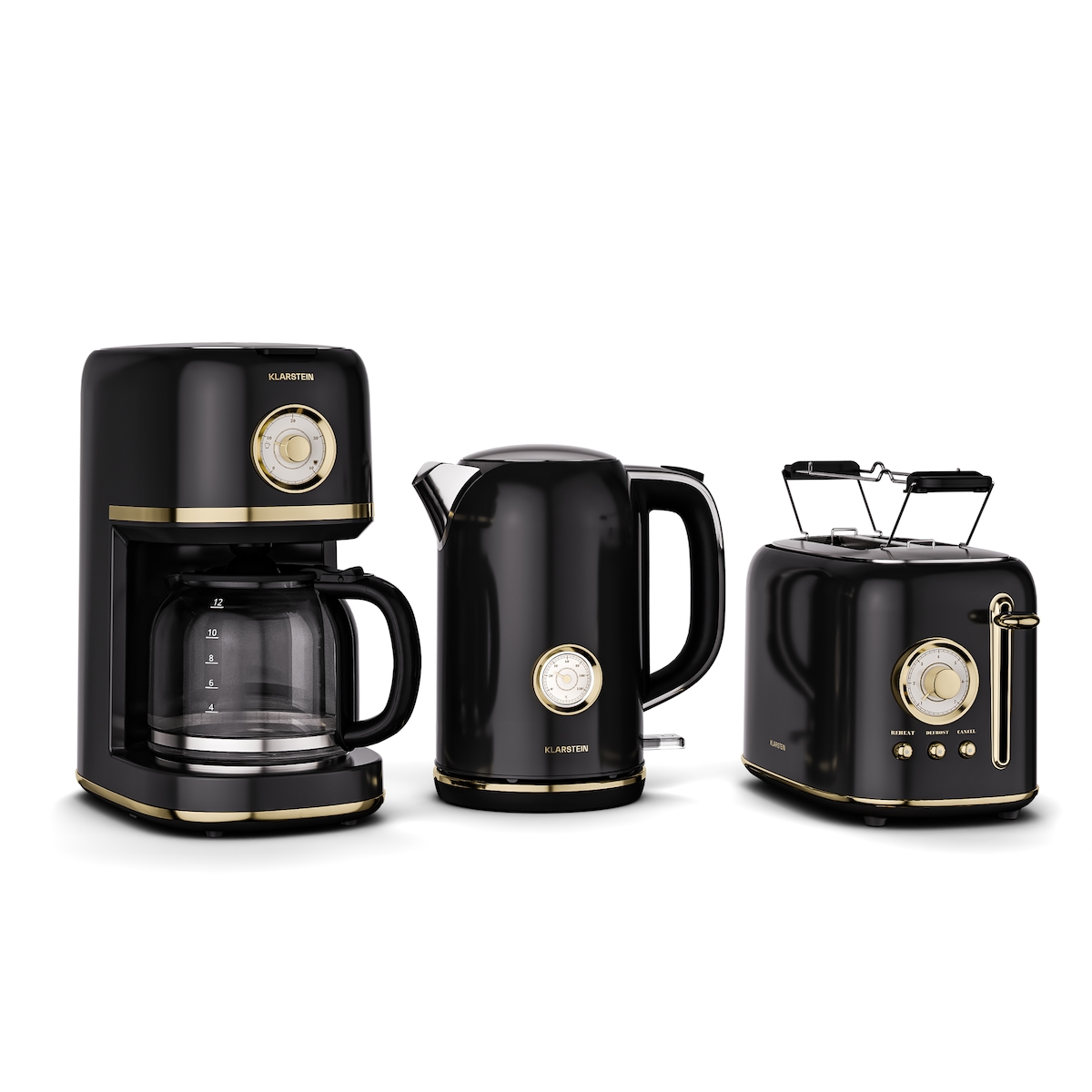 Victoria Frühstücksset | Toaster, Wasserkocher, Kaffeemaschine | 12 Tassen Schwarz Klarstein Image