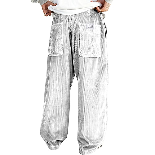 Herren Hose Cordhose Baggy-Hosen Freizeithose Tasche Elastischer Bund Gerader Schnitt Einfarbig Komfort Volle Länge Täglich Outdoor Streetwear Urlaub Mode Schwarz Weiß Mikroelastisch Image