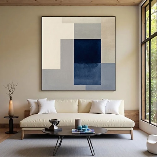 Leinwandbilder für Wohnzimmer und Schlafzimmer, blau-graue Farbblöcke, abstrakte Graffiti-Kunst, Ölgemälde, moderne Wandbilder, Heimdekorationen Image