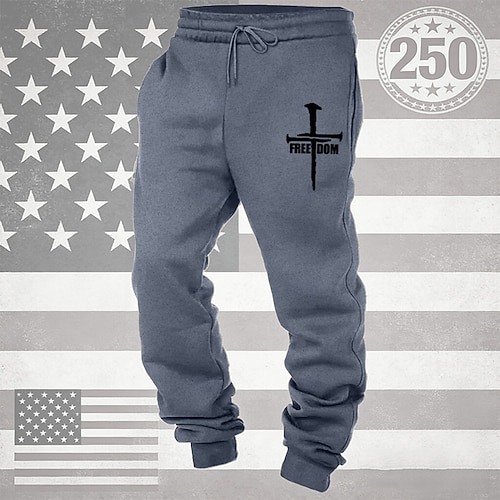Herren Jogginghose Hose Kordelzug Tasche Elastischer Bund Kreuz Komfort Atmungsaktiv Täglich Outdoor Amerikas 250. Jahrestag Urlaub Mode Blau Schwarz Mikroelastisch Image