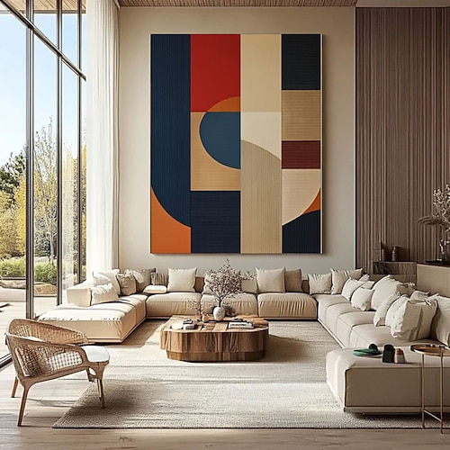 Minimalistisches abstraktes Ölgemälde, handgefertigte Wandkunst, traditionelles Fiesta-Poster-Gemälde, geometrisch abstraktes Gemälde, moderne Wohndekoration, Porträt-Wandkunst-Dekoration Image