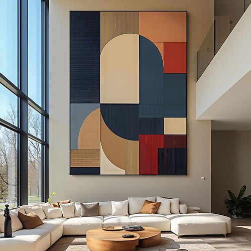 Minimalistisches abstraktes Ölgemälde, handgefertigte Wandkunst, traditionelles Fiesta-Poster-Gemälde, geometrisch abstraktes Gemälde, moderne Wohndekoration, Porträt-Wandkunst-Dekoration Image