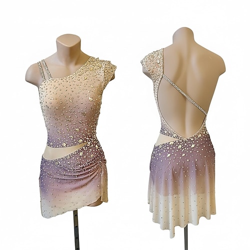 Eiskunstlaufkleid Damen Eislaufen Kleid Rosa Patchwork Offener Rücken Spandex Netzstoff Hohe Elastizität Training Wettbewerb Eiskunstlaufkleidung Klassisch Kristall / Strass Ärmellos Eislaufen Image
