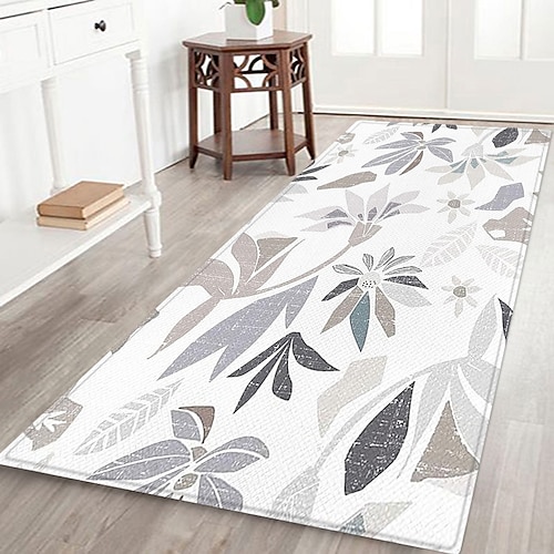 Flurläufer mit Blumenmuster, Flanellstoff, bedruckt, Heimdekoration, Eingangsbereich, staubdichte Fußmatte, saugfähiges, weiches Badezimmerkissen Image
