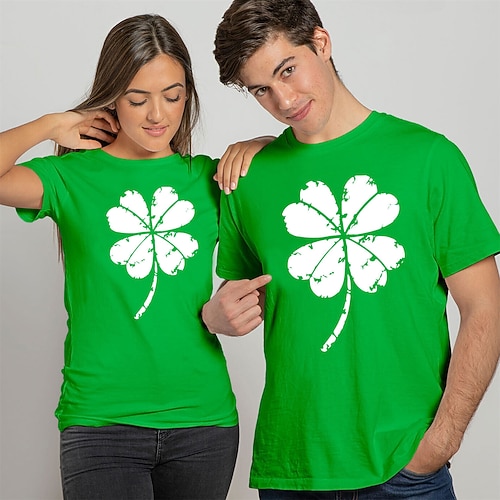 St. Patrick 2026 Kleeblatt Irisch Karneval T-Shirt Cosplay Erwachsene Paar St. Patrick's Day Lässig Party Einfaches Karnevalskostüm Verkleiden Image