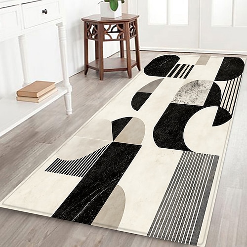 Flurläufer mit schlichtem geometrischem Muster, Flanellstoff, bedruckt, für den Eingangsbereich, als Fußmatte oder für Badezimmermatratzen geeignet, weicher Bodenteppich Image