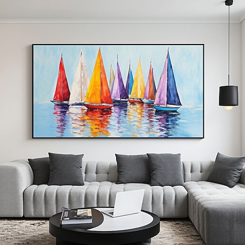 tela colorata con barche a vela, pittura murale, club velico, decorazione murale, poster di barche a vela, pittura a vela, barca a vela, arte nautica, pittura di barche, paesaggio marino, decorazione