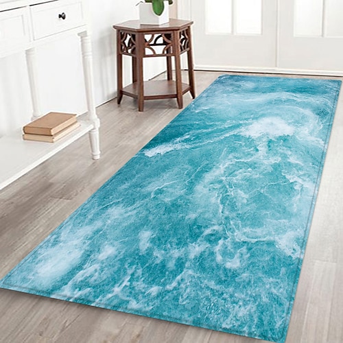 Flurläufer mit blauem Meeresmuster, Flanellstoff, bedruckt, Heimdekoration, Eingangsbereich, staubabweisende Fußmatte, saugfähiges, weiches Badezimmerkissen Image