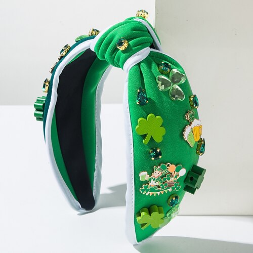Haarband mit Knoten zum St. Patrick's Day für Damen, grünes Haarband mit Kleeblatt-Strasssteinen Image