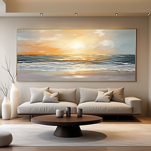 Abstraktes Seestück-Ölgemälde, große Meereswellen, Wandkunst, lebendiges Küstenbild, sommerliche Strand-Leinwandkunst, moderne nautische Dekoration Image