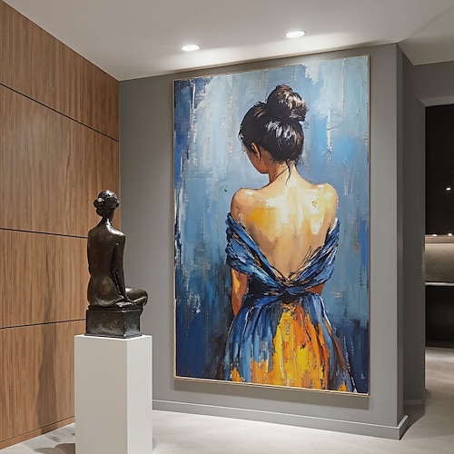 Handgemaltes Ölgemälde auf Leinwand, wunderschönes Mädchen von hinten, Original Vintage, schöne Kunst, Texturmalerei, Frau von hinten, moderne minimalistische Schlafzimmerdekoration, Geschenk Image