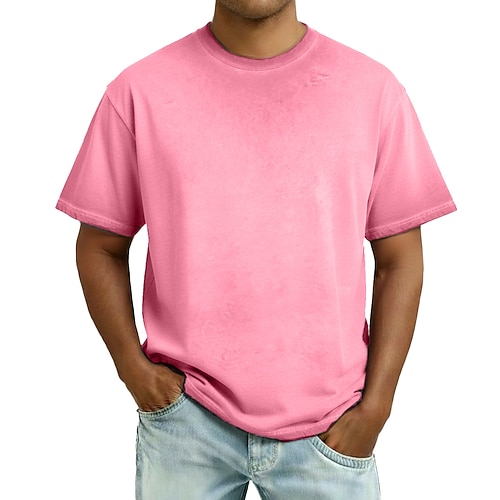 Herren Hemd aus 100 % Baumwolle in Säurewaschung T-Shirt Kurzarm Rundhalsausschnitt Sommer Frühling Ganzjahres Einfarbig Mode Designer Retro Vintage Vintage-Stil Lässig Täglich Outdoor Armee-Grün Image