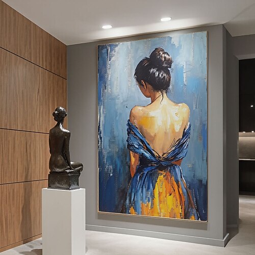 Handgemaltes Ölgemälde auf Leinwand, wunderschönes Mädchen von hinten, Original Vintage, schöne Kunst, Texturmalerei, Frau von hinten, moderne minimalistische Schlafzimmerdekoration, Geschenk Image