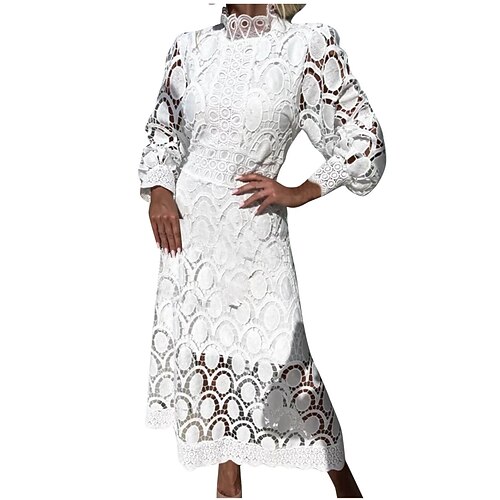 Damen Midikleid A Linie Kleid Lässig Täglich Normale Passform Einfach Dreiviertelarm Hoher Ausschnitt Schwarz Weiß Gelb Fuchsie Frühling Herbst Image