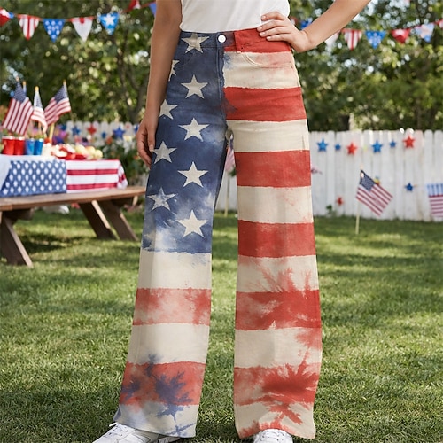 American 250 Retro Vintage 1970er Hose Hose mit weitem Bein Hippie Disco Hohe Taille Kostüm Damen Maskerade 4. Juli Unabhängigkeitstag Fünfhundertjahrfeier Erwachsene Hose Image