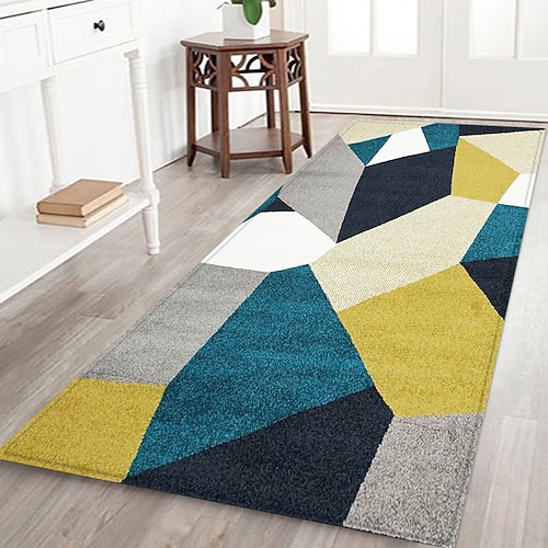 Flurläufer mit geometrischem Muster, Flanellstoff, bedruckt, rutschfest, weich, für Eingangsbereich, Badezimmer Image
