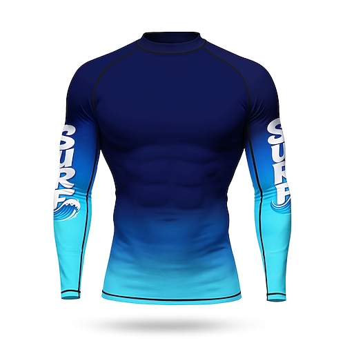 Herren Standard Anti UV Shirt T-Shirt zum Schwimmen Alphabet Farbverlauf Farbblockierung UPF50 UV Schutz Schnelltrocknend Langarm Bademode Schutz gegen Hautausschlag Surfen Kanufahren Strand Sommer Image