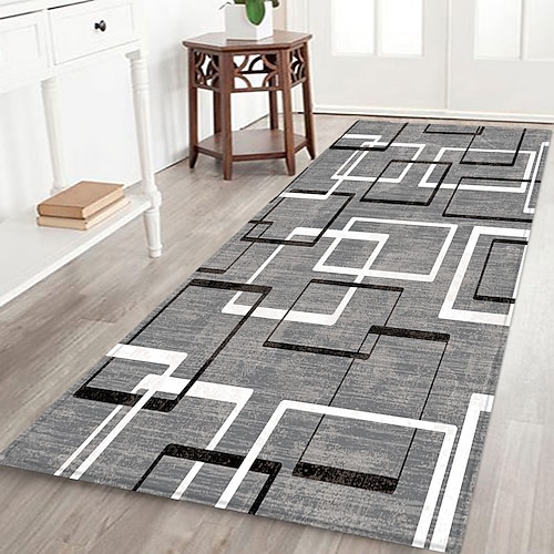 Flurläufer mit geometrischem Muster, Flanellstoff, bedruckt, Heimdekoration, Eingangsbereich, staubdichte Fußmatte, saugfähiges, weiches Badezimmerkissen Image