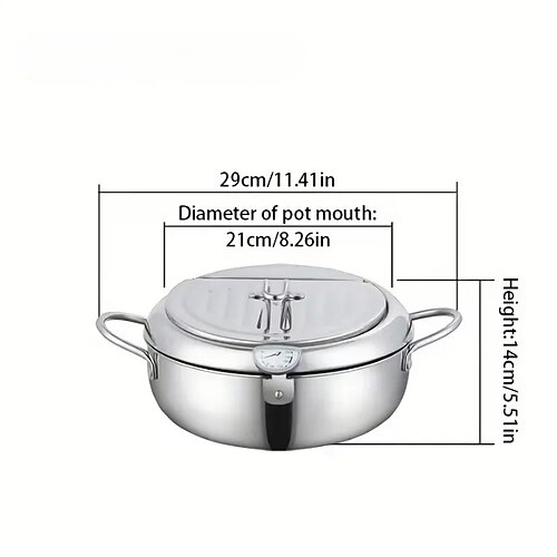Fritteuse aus Edelstahl 304 mit Temperaturregelung, multifunktionale, ölsparende Bratpfanne mit herausnehmbarem Filterkorb, universeller Gasfuß Induktionsherde, 2,2 l/3,2 l Frittiertopf für die Küche Image