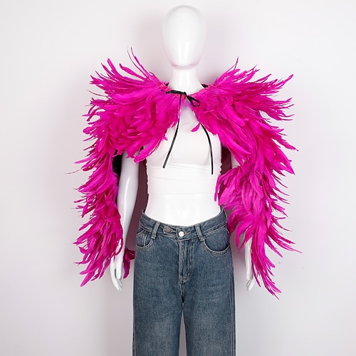 Karneval 2026 Rio Karneval Samba Zubehör Damen langer roter Federumhang mit Bandbindung Brasilien Festival Kostüm Image