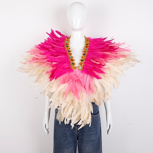 Karneval 2026 Rio Karneval Samba Zubehör Damen Mardi Gras Federumhang lila grün goldenes Federponcho mit mit Juwelen besetztem Kragen Brasilien Festival Kostüm Image