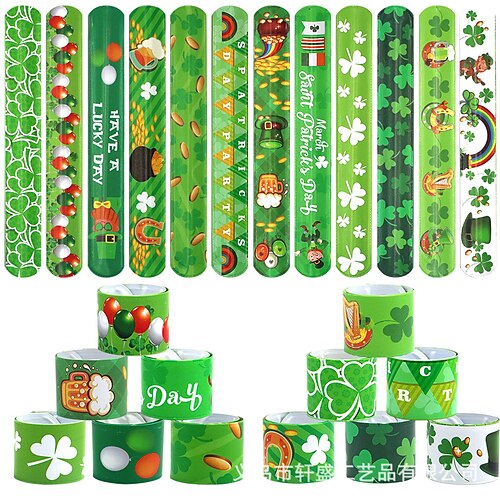 48/72 Stück Klatscharmbänder als Mitgebsel für Kinderpartys, verschiedene Schnapparmbänder mit Motiven zu Ostern, 4. Juli, Fußball-Weltmeisterschaft, als Füllmaterial für Geschenktüten und Preise Image