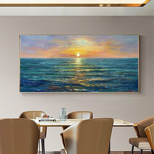 Mintura, handgefertigte Ölgemälde mit Sonnenaufgangsmotiven auf Leinwand, moderne Wanddekoration für Ihr Zuhause, gerollt, rahmenlos, ungespannt Image