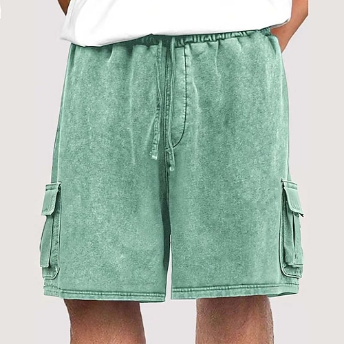 Herren Cargo-Shorts Sommershorts Freizeitshorts Acid Wash Shorts Kordelzug Elastischer Bund Mehrere Taschen Einfach Komfort Atmungsaktiv Knielang Täglich Urlaub Ferien Mode Retro Vintage Blau Schwarz Image