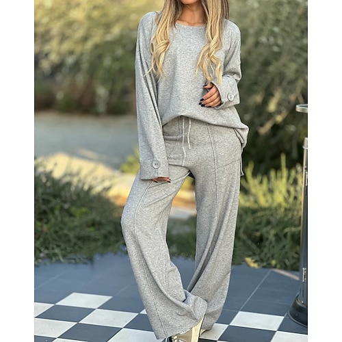 Damen T Shirt Hosen-Sets Bolero-Oberteil Langarm Rundhalsausschnitt Einfach Mode Streetwear Lässig Täglich Outdoor Schwarz Weiß Gelb Frühling Normale Passform Image