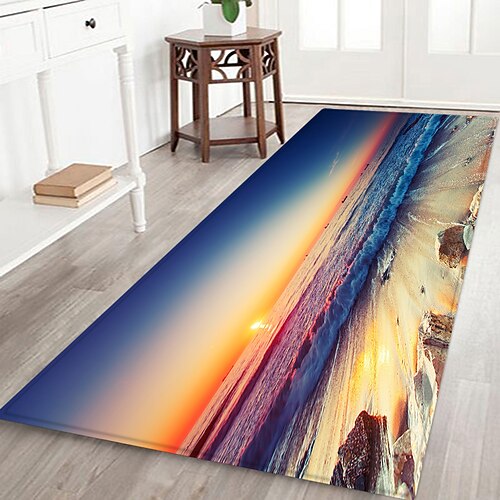 Flurläufer mit Strandmotiv, Flanellstoff, bedruckt, Heimdekoration, Eingangsbereich, staubdichte Fußmatte, saugfähiges, weiches Badezimmerkissen Image