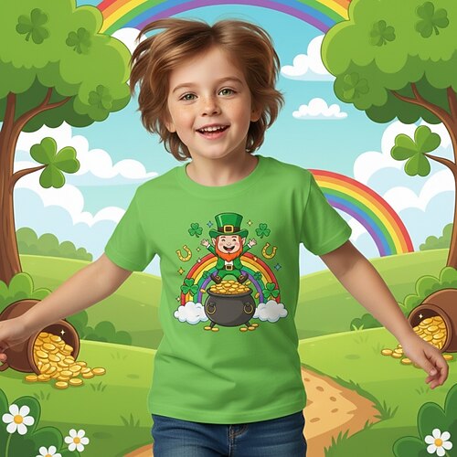 St. Patrick's Day Jungen 3D St. Patricks Day St. Patricks Elfe T-Shirt Kurzarm 3D-Druck Sommer Frühling Sport Mode Streetwear Kinder 4-12 Jahre Rundhalsausschnitt Lässig Täglich Outdoor Normale Image