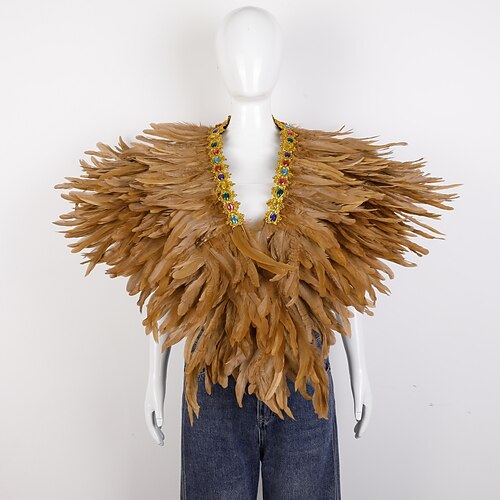 Karneval 2026 Rio Karneval Samba Zubehör Damen Mardi Gras Federumhang lila grün goldenes Federponcho mit mit Juwelen besetztem Kragen Brasilien Festival Kostüm Image