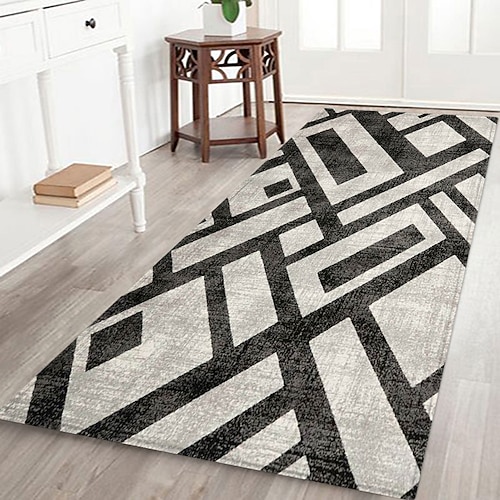 Flurläufer mit geometrischem Muster, Flanellstoff, bedruckt, rutschfest, weich, für Eingangsbereich, Badezimmer Image
