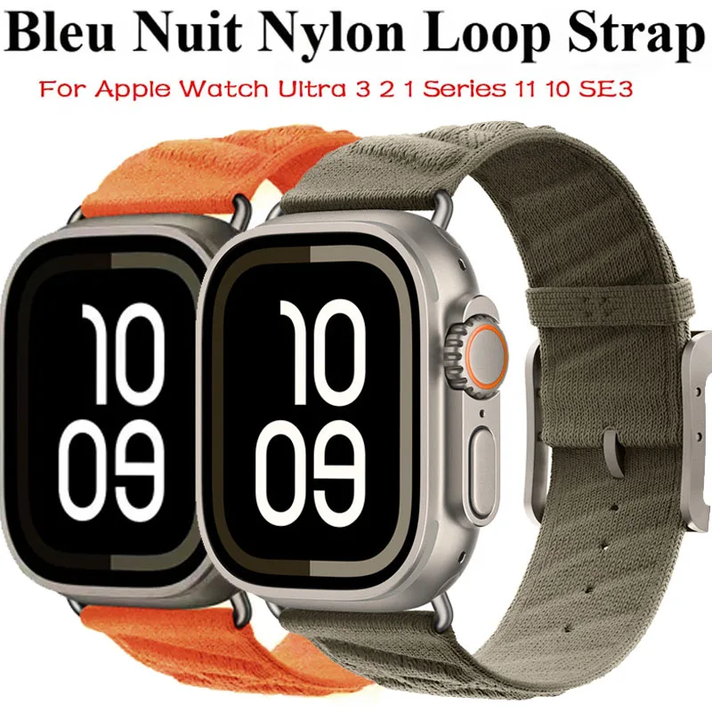 Mit Logo für Apple Watch 9 8 7 SE3 6 5 40mm 44mm 45mm 41mm Ultra 1 2 3 49mm Nylon-Armbänder für IWatch Series 11 10 46mm 42mm Gürtel Image
