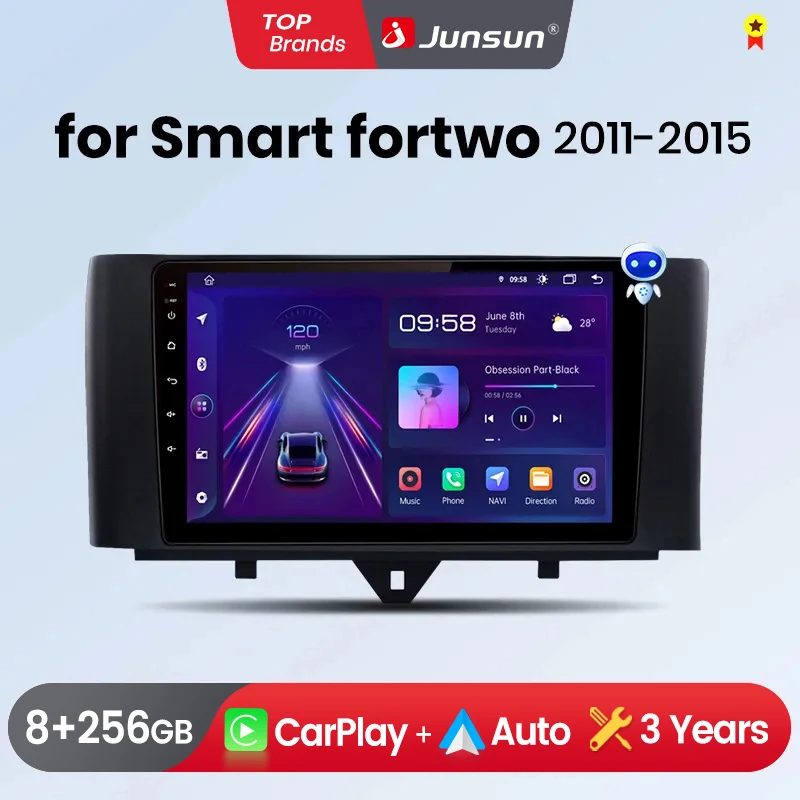 Junsun wireless carplay android auto radio für smart fortwo 451 2005-2015 auto intelligente systeme rds bt dsp 2 din autoradio Image
