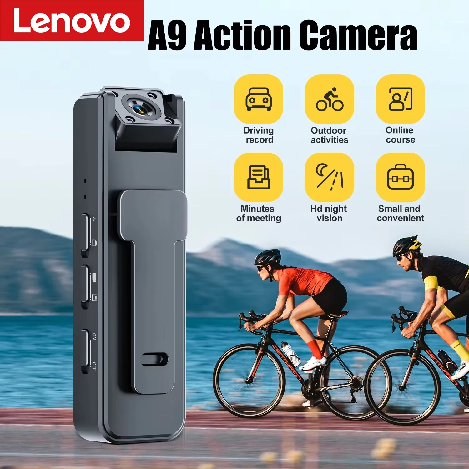 Lenovo A9 Mini Handkamera 1080P HD Infrarot-Nachtsicht Rückclip-Kamera Rekorder für Outdoor-Sport und Reiten Image