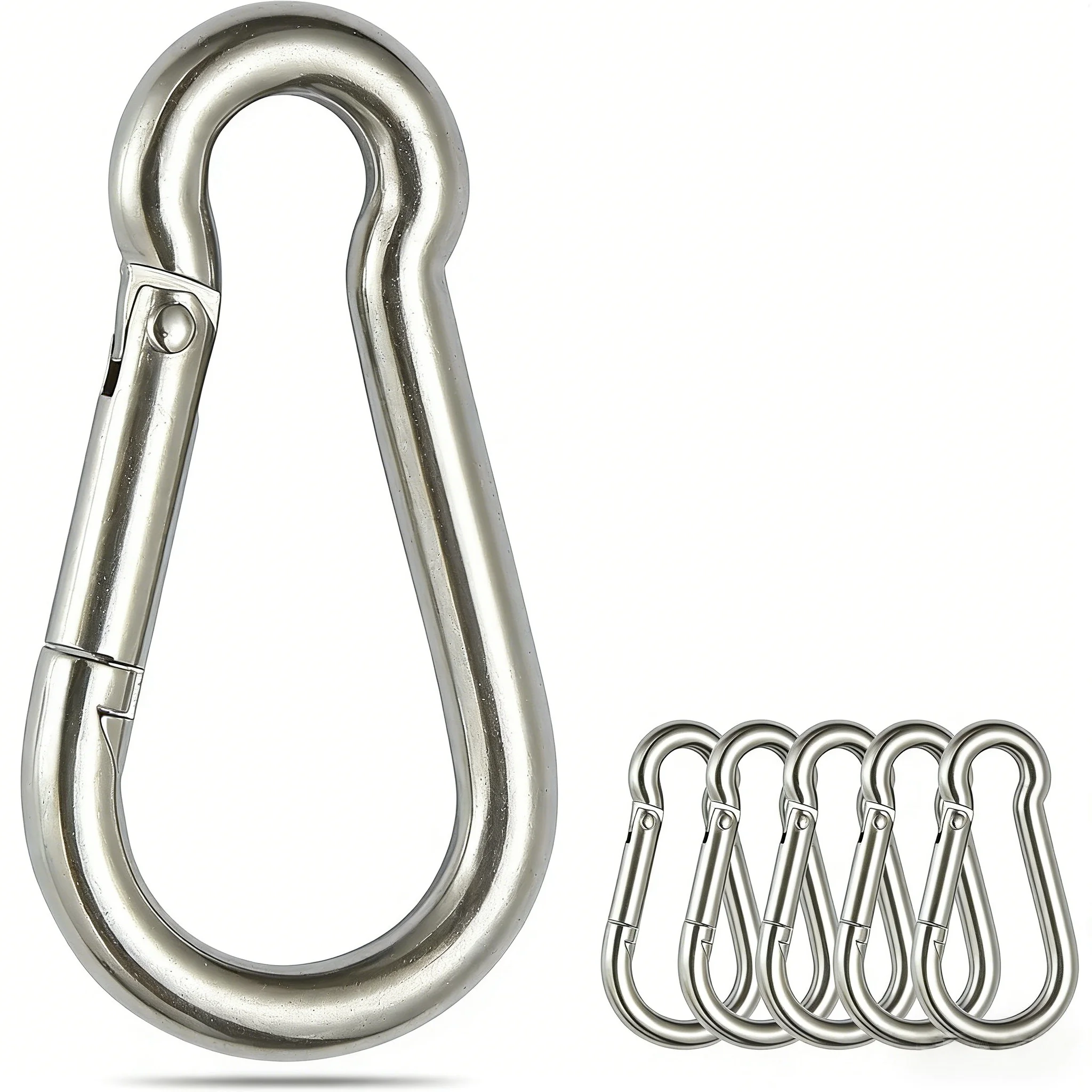 Karabiner mit Karabinerhaken aus Edelstahl und Metallfeder, Clips aus Edelstahl 304, robuster Seilverbinder, kleine Schnappklemme, Schlüsselanhänger Image