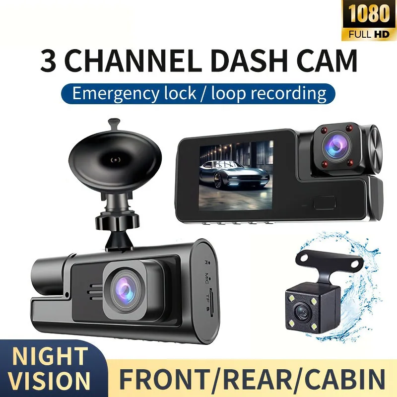 2-Zoll-Fahrrekorder mit zwei Linsen, hochauflösende 1080P-Nachtsicht-Parkenüberwachung vor drei Aufnahmen Image