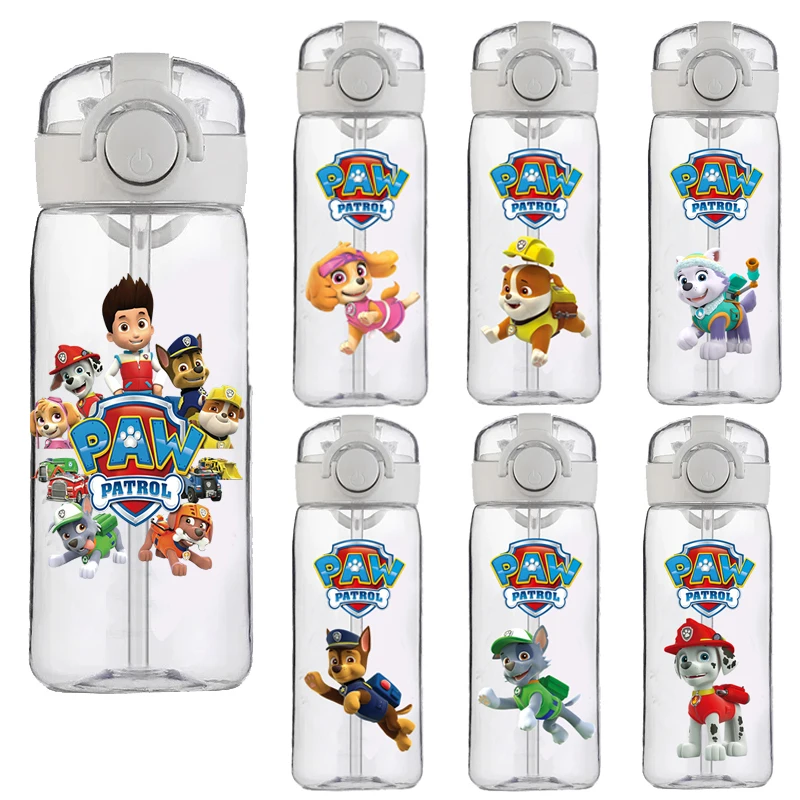 400 ml Gesunde Wasser Tasse PAW Patrol Chase Marshall Skye Schutt Kunststoff Transparent Stroh Handheld Crossbody Strap Wasser Flasche Image