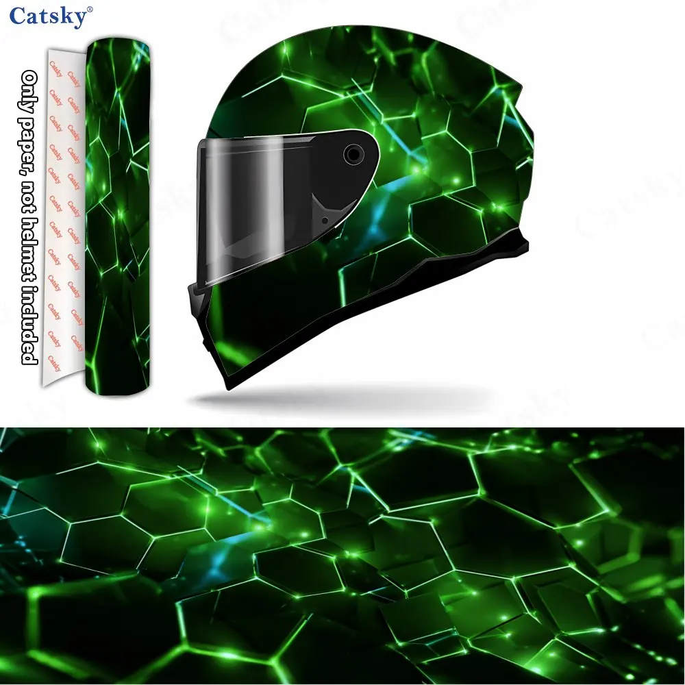 Green Glow Matrix Helm-Vinylfolien, wasserdichte, kratzfeste Integralhelm-Aufkleber, langlebiger PVC-Dekorationsschutz Image