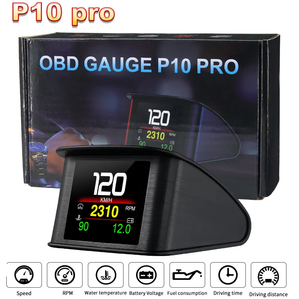 P10 Pro Head Up Display Bordcomputer Auto Digital OBD2 Kilometerstand OBD Fahren Computer Display Tachometer Temperaturanzeige Image