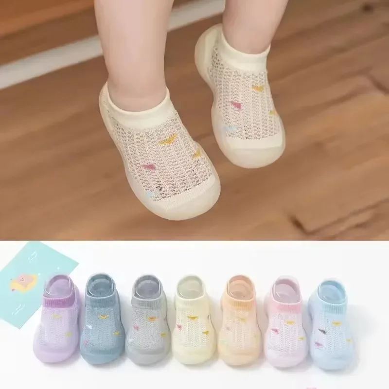 Kinder-Wanderschuhe, Baby-Bodenschuhe, Baby-Socken, Schuhe, rutschfest, für den Innenbereich, weiche Sohle, Netzoberfläche, dünne Sandalen, ein Fußpedal