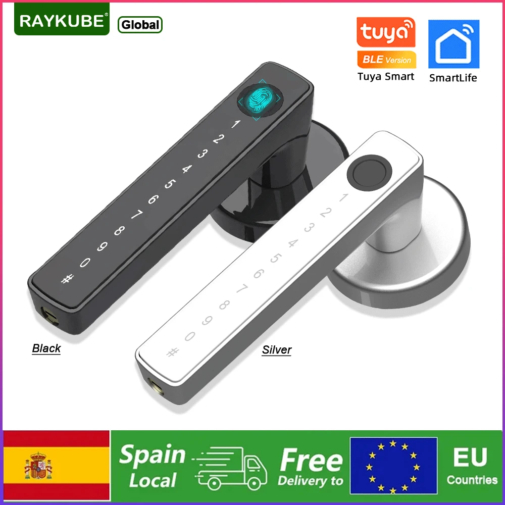 RAYKUBE M5 Tuya BLE Smart Fingerprint Türschloss Elektronisches Schloss mit Passwort/Schlüssel/Karte/Tuya APP Entsperren Kostenlose Lieferung aus Spanien Image