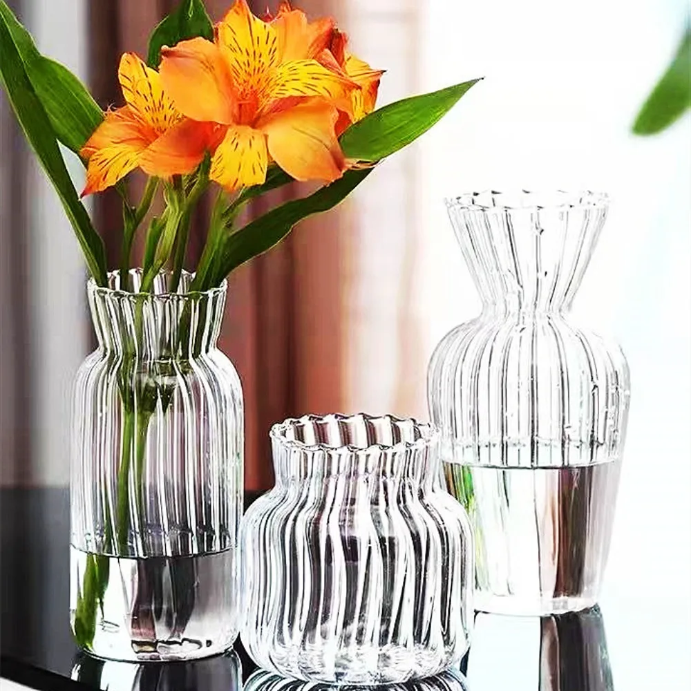 Kreative Transparente Glas Gestreiften Vase Hydrokultur Blumentopf Mini Retro Desktop Glas Vase Dekor Hause Dekoration Zubehör