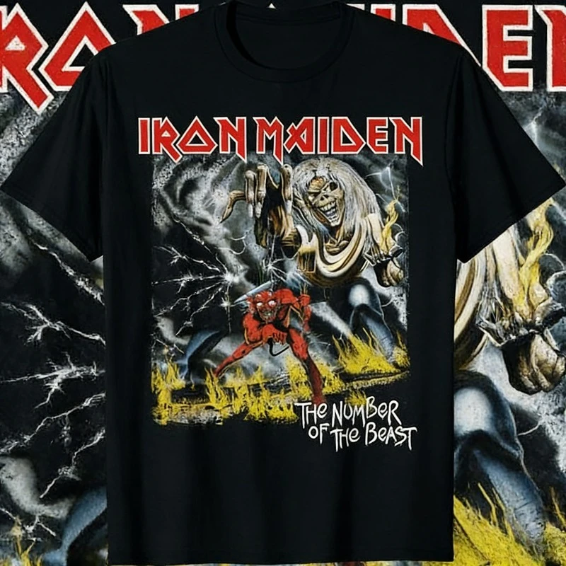 2025 Summer Iron Maiden Somewhere in Time 100 % reine Baumwolle bedrucktes T-Shirt Eddie Cyborg Vintage Rock Band Tee MOTO