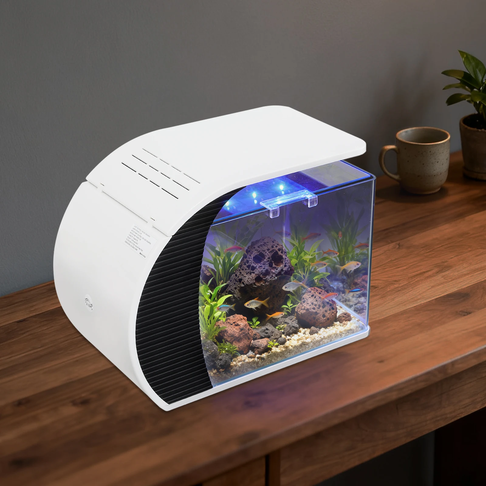 Glas Aquarium Set Glas Kleines Aquarium Desktop Aquarium Aquarium mit Pumpe & LED Licht Desktop Aquarium