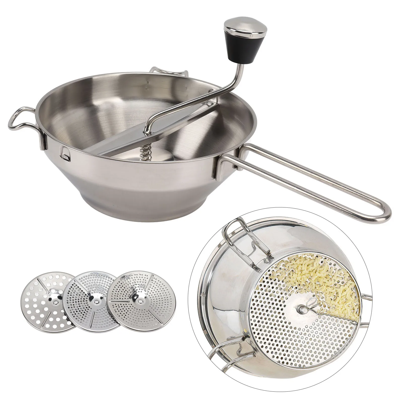 Manuelle Gemüse mühle Edelstahl Lebensmittel Rotations mühle Sieb Kartoffel Erdbeer Marmelade Stampfer Mühle mit 3 Mahl scheibe Image