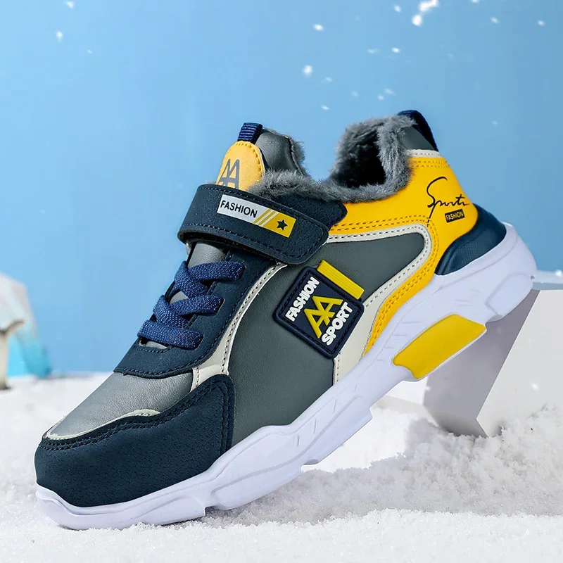 Kinder Turnschuhe für Jungen Mesh Atmungsaktive Laufsportschuhe Kinder Mädchen Leder Flache Freizeitschuhe Winter Warme Freizeitschuhe